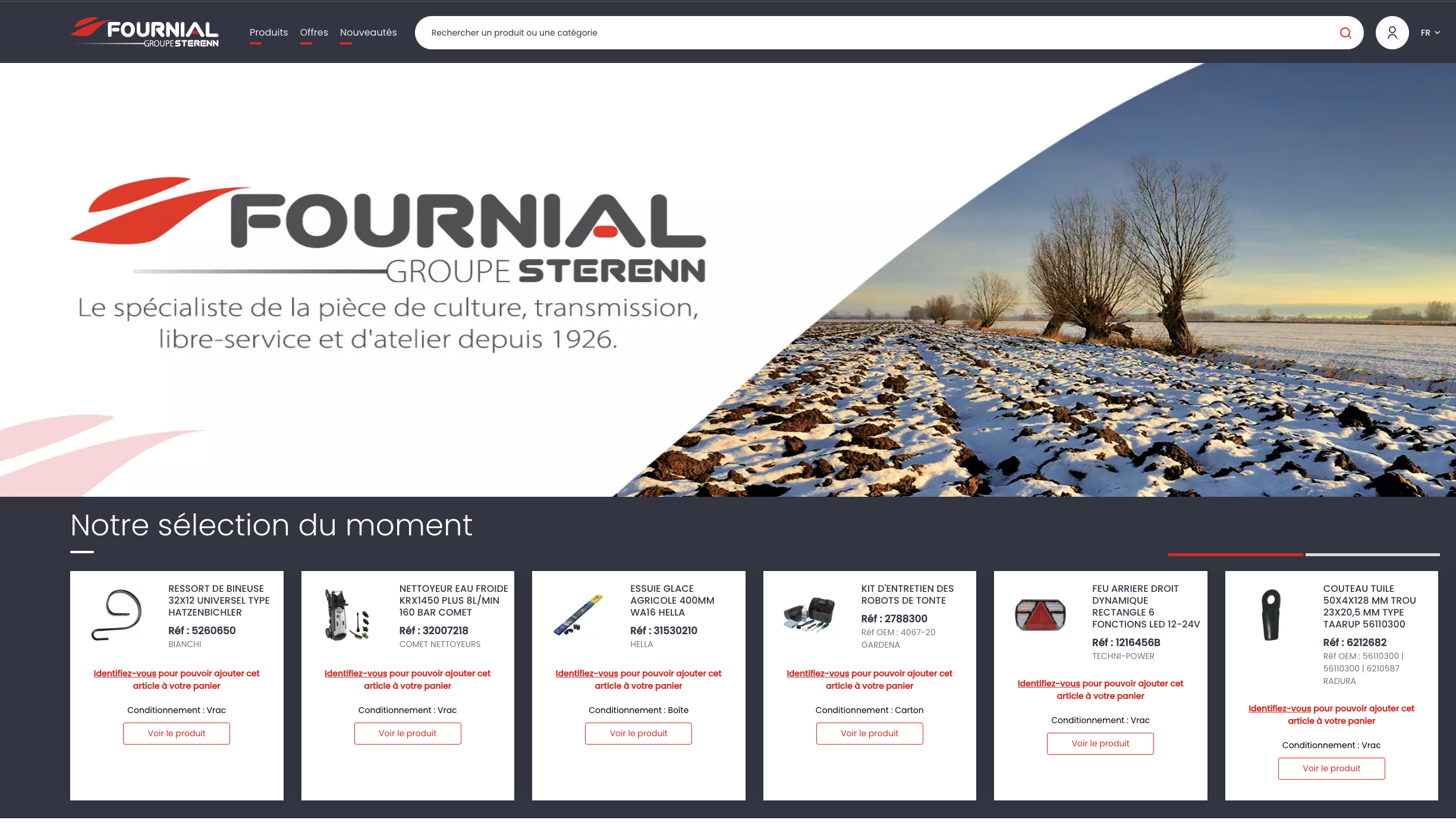 Page d'accueil site e-commerce Fournial